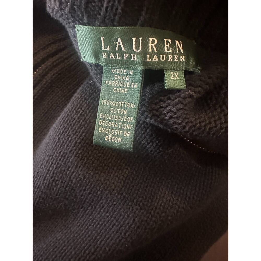 Ralph Lauren Full Zip Ribbed Knit Cardigan Sweater Pocket Arm Patch Plus Size 2X - Picture 9 of 13